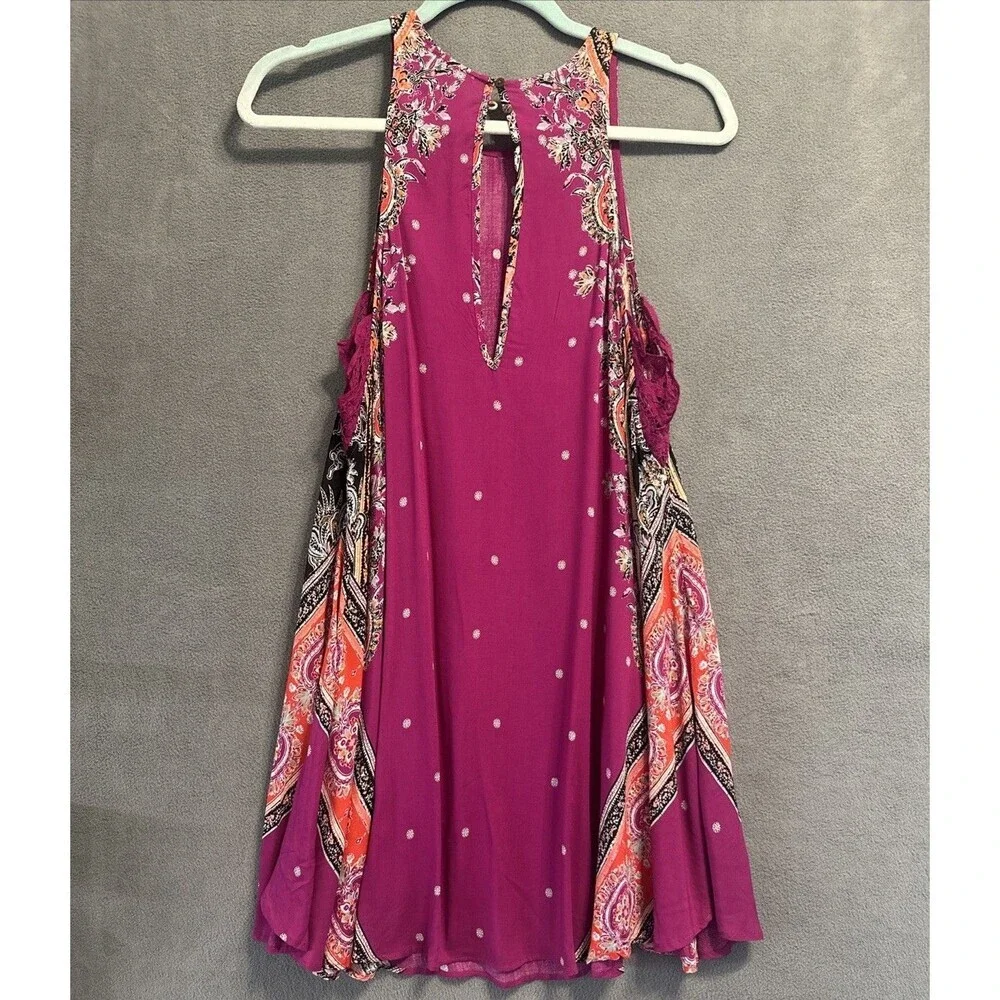 NWT Free People‎ Darjeeling Printed Slip Dress Size XS Magenta Boho Festival